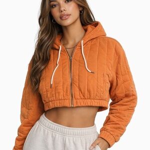 Urban Outfitters Orange Quilted  Crop Hooded Woman’s Small jacket